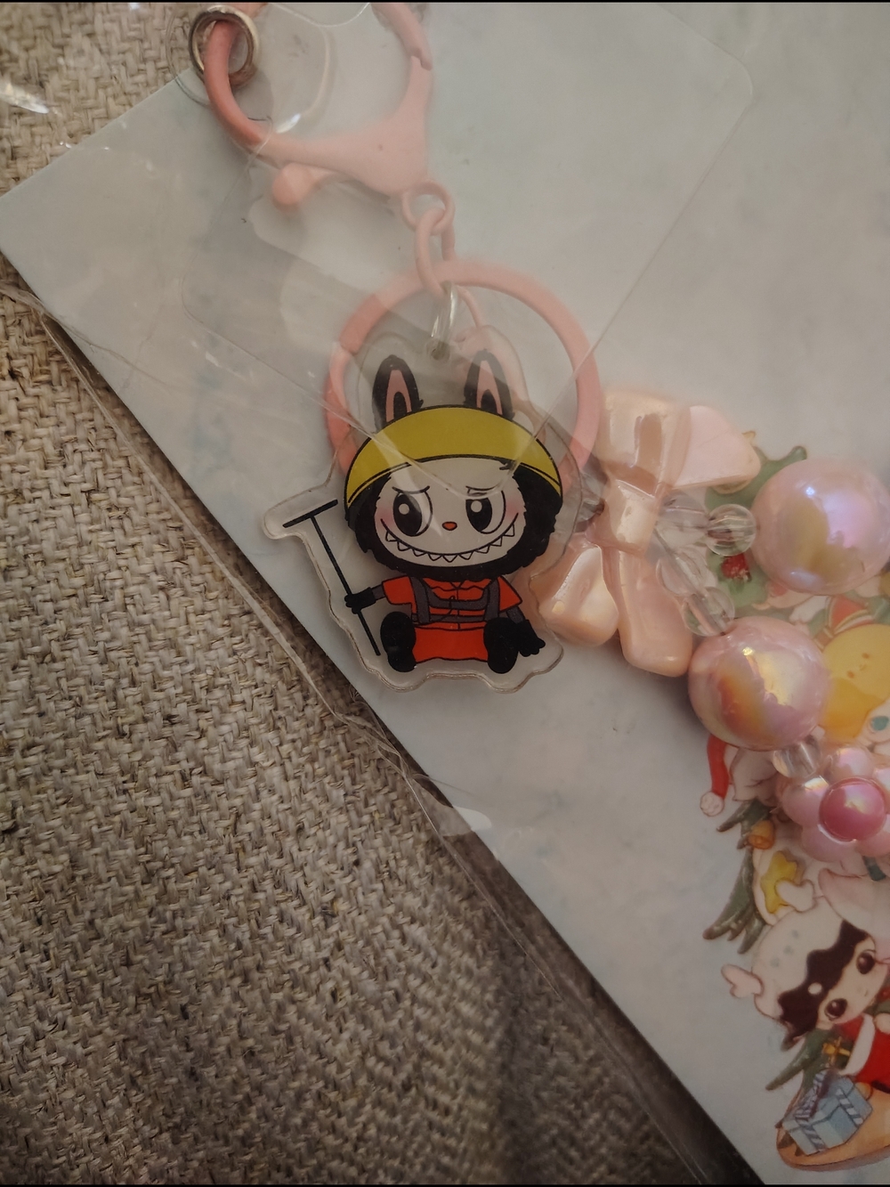Labubu Pink Pearl Charm Keychain - Picture 2 of 2